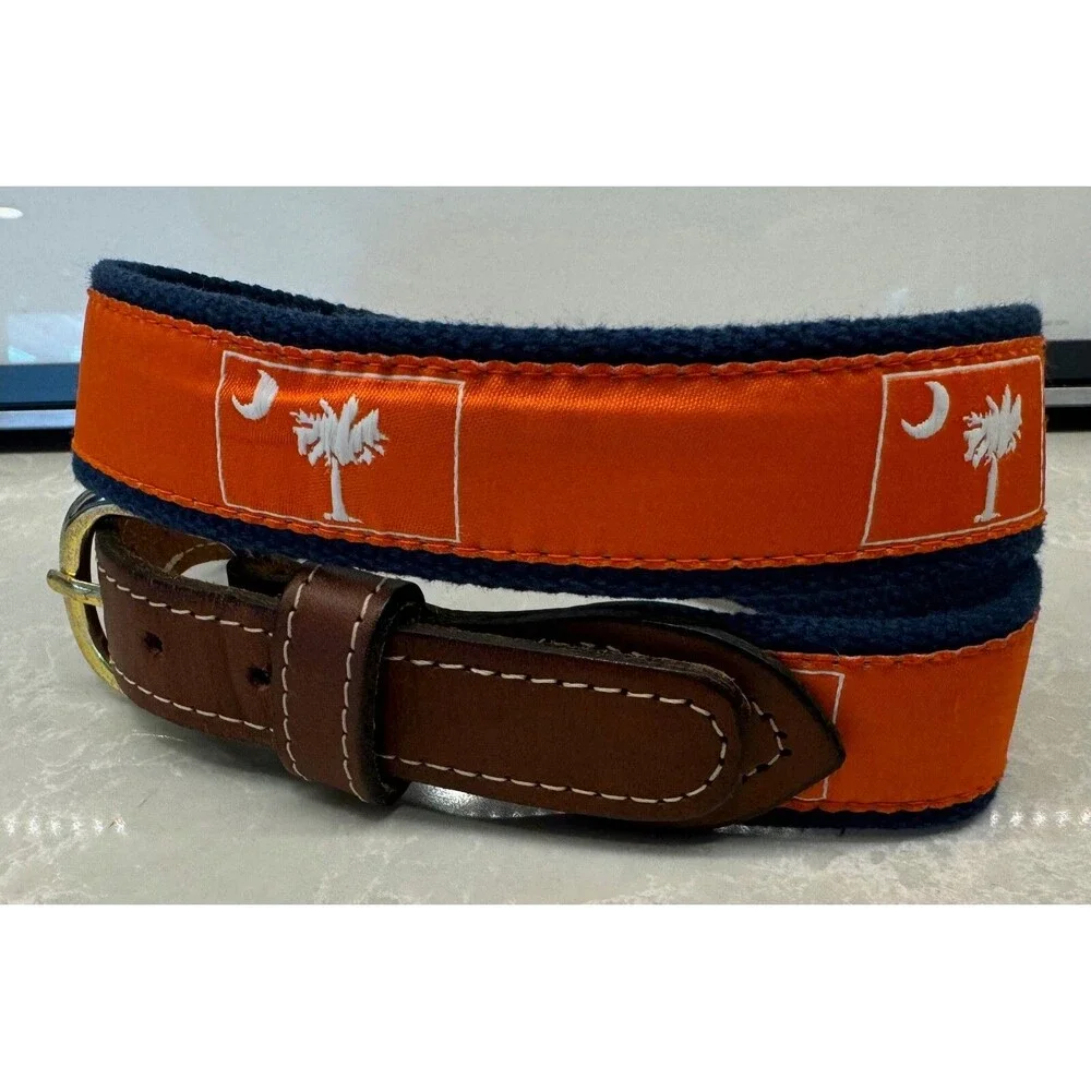 South Carolina Flag - Leather Canvas Belt - Men's Size 30 Clemson Tigers Colors